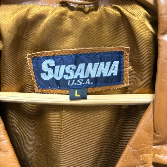 Vintage Susanna USA Men’s Cognac Leather Jacket Size Large - Picture 2 of 5